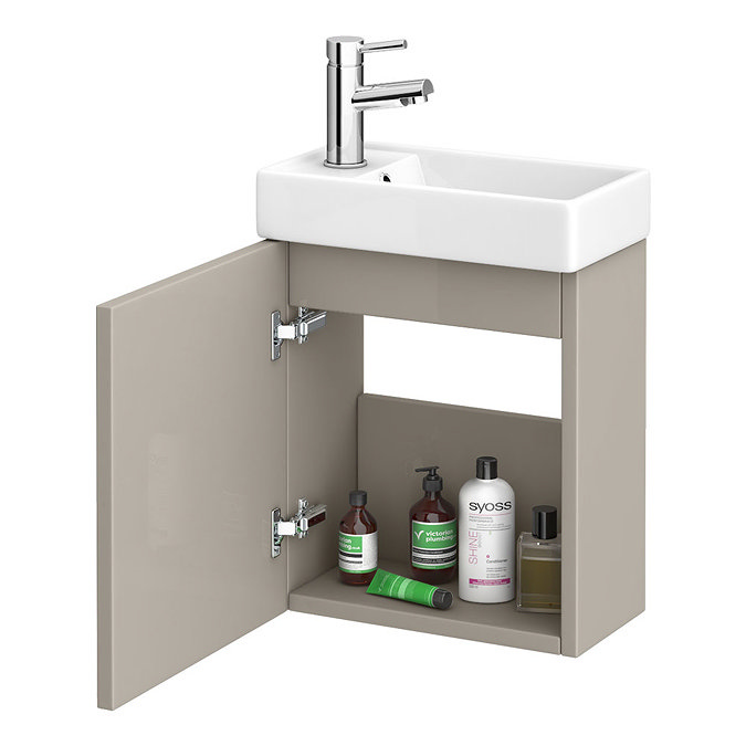 Milan W400 x D222mm Stone Grey Compact Wall Hung Basin Unit  Standard Large Image