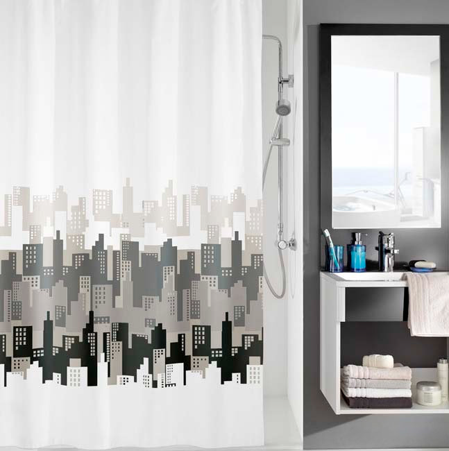 Kleine Wolke - City Polyester Shower Curtain - W1800 x H2000 - Black & White Large Image