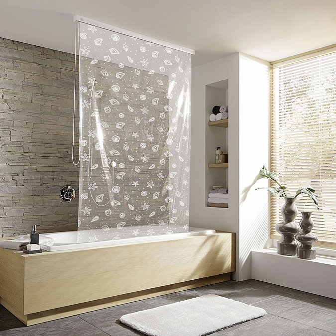 Kleine Wolke - Vinyl Snow White Shower Roller Blind W1340 x H2400mm (Parts A+B) Large Image