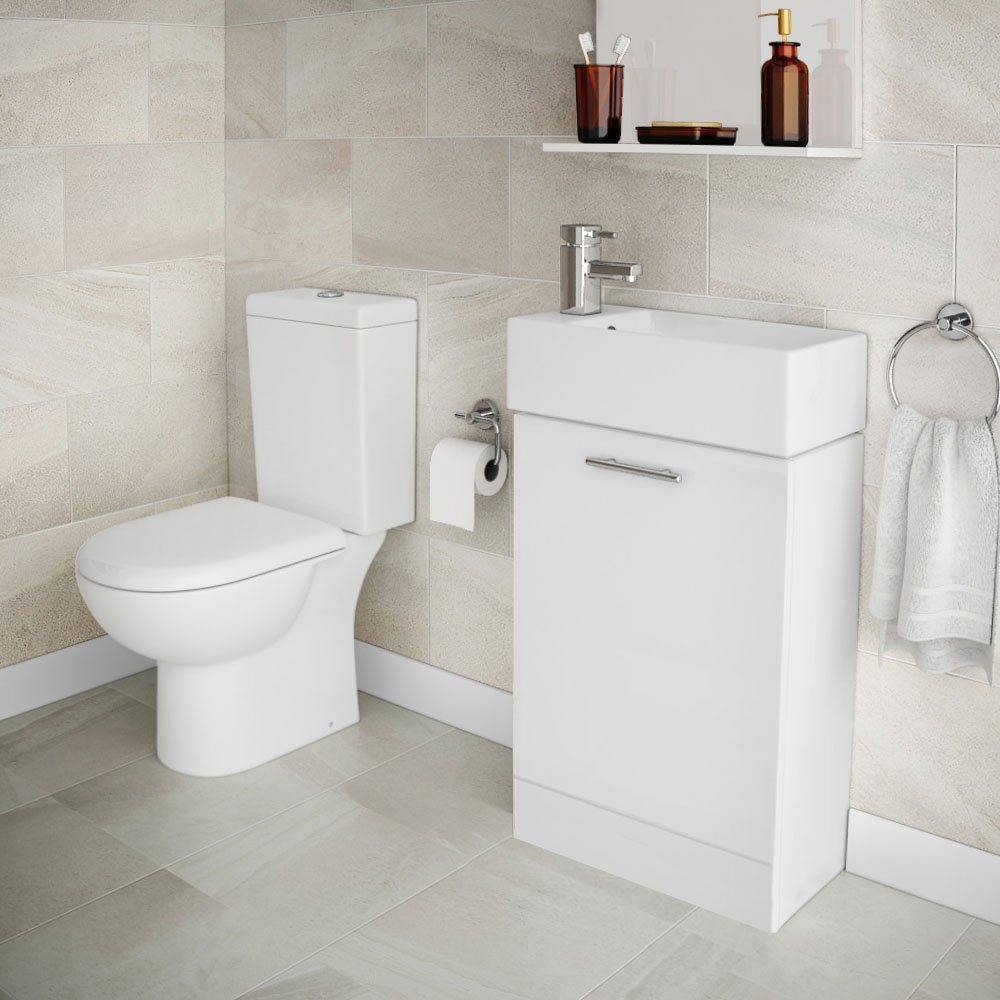 Knedlington Short Projection Toilet with 480mm Cabinet and Basin Set at ...