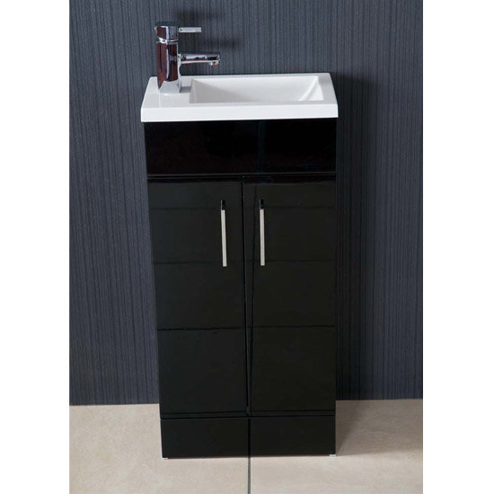 Kobe Cloakroom Floor Standing Unit with Resin Basin W400 x D250mm - Gloss Black  Profile Large Image