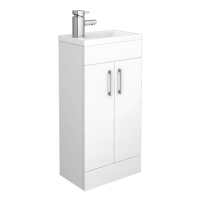 Kobe Cloakroom Floor Standing Unit with Resin Basin W400 x D250mm - Gloss White Large Image