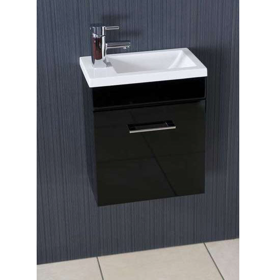 Kobe Cloakroom Wall Mounted Unit with Resin Basin W400 x D250mm - Gloss Black Feature Large Image
