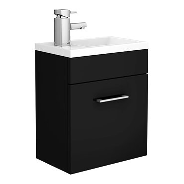 Kobe Cloakroom Wall Mounted Unit with Resin Basin W400 x D250mm - Gloss Black Profile Large Image