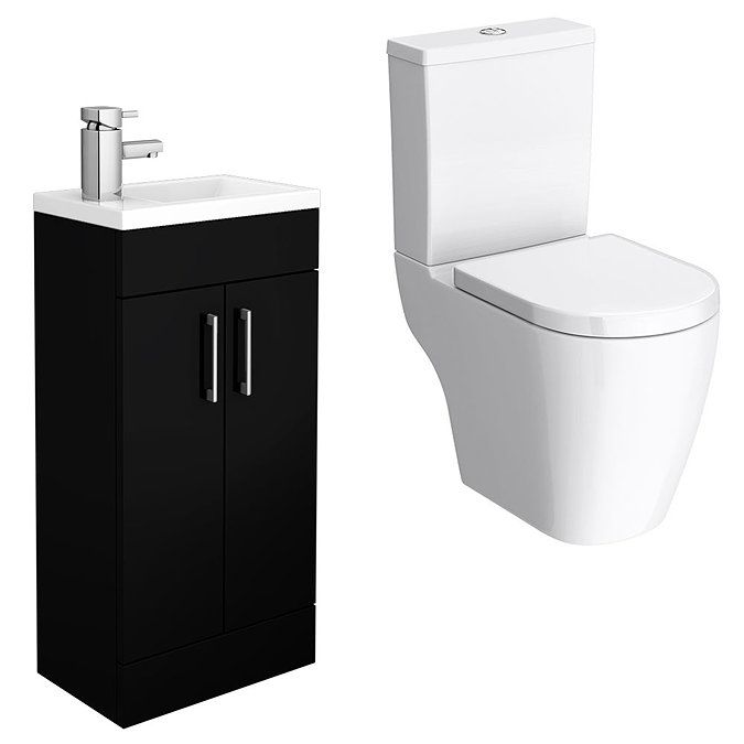 Kobe Gloss Black Cloakroom Floor Standing Unit + Close Coupled Toilet Large Image