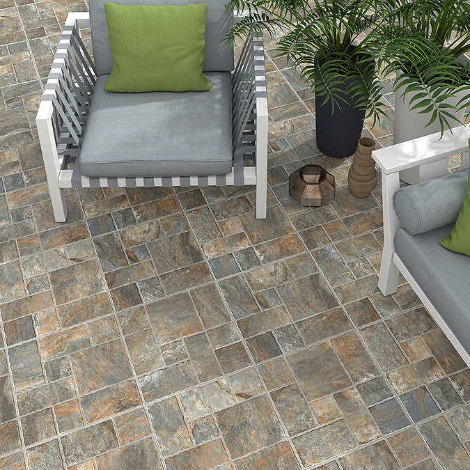 Kochi Brown/Grey Stone Modular Effect Floor Tiles - 450 x 450mm