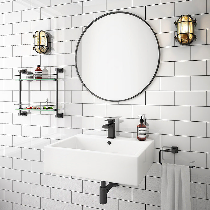 Kyoto Large Rectangular 600 x 460mm 1TH Wall Hung Basin  In Bathroom Large Image