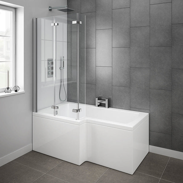 Milan Shower Bath - 1500mm L Shaped with Double Hinged Screen + Panel  Feature Large Image