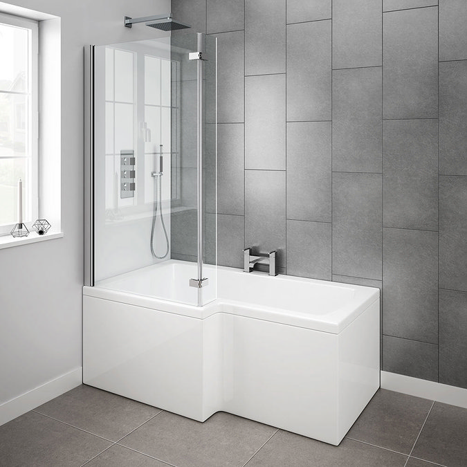 Milan Shower Bath - 1500mm L Shaped with Hinged Screen + Panel  Feature Large Image