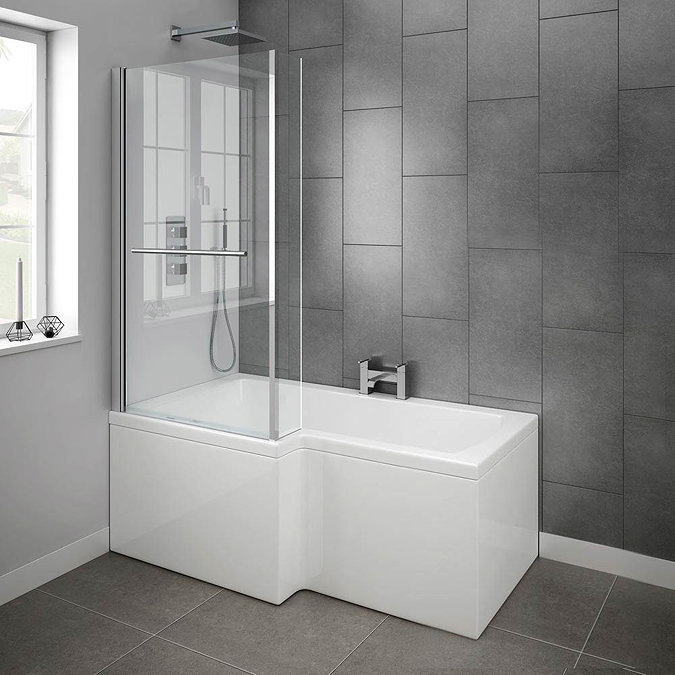 Milan Shower Bath - 1500mm L Shaped Inc. Screen with Rail + Panel  Standard Large Image