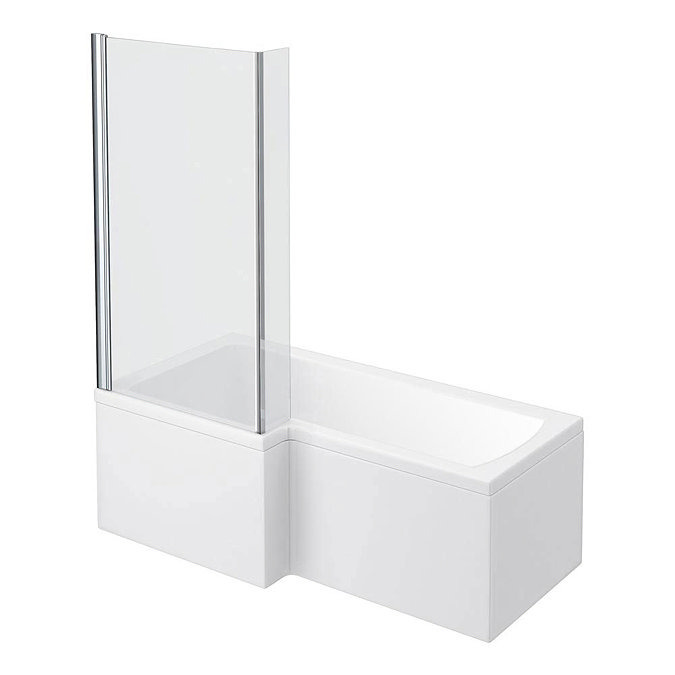 L-Shaped Shower Bath - 1600mm Inc. Hinged Screen + Panel Large Image