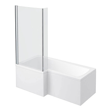 L-Shaped Shower Bath - 1600mm Inc. Hinged Screen + Panel  Feature Large Image