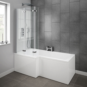 Milan Shower Bath - 1700mm L Shaped with Double Hinged Screen + Panel