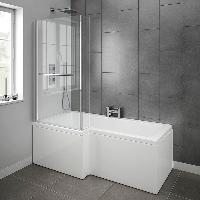 Milan Shower Bath - 1700mm L Shaped Inc. Screen with Rail + Panel  Standard Large Image