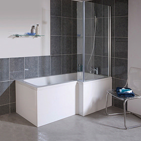 Milan Square Shower Bath - 1700mm inc. Screen + MDF Panel (RH) Large Image