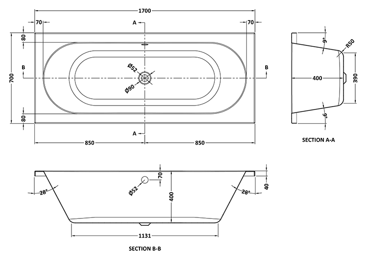 Laguna Whirlpool Spa 12 Jet Round Double Ended Bath 1700 x 700mm