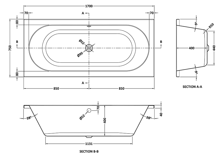 Laguna Whirlpool Spa 12 Jet Round Double Ended Bath 1700 x 750mm