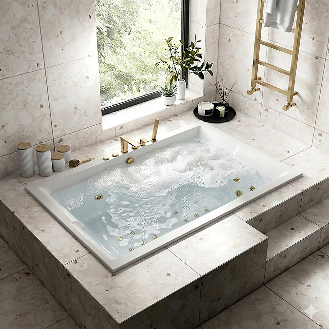 Laguna Whirlpool Spa 18 Jet 1800 x 1200 Super Deep Two-Person Inset Bath - Brushed Brass Jets