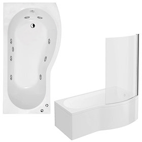 Laguna RH Whirlpool Spa 8 Jet B-Shaped Shower Bath with Panel + Screen Large Image