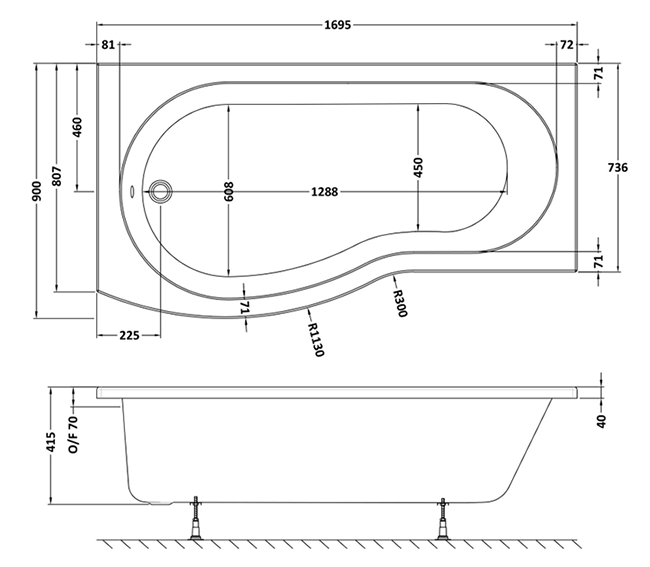 Laguna Whirlpool Spa 8 Jet B-Shaped Shower Bath with Screen with Panel (Left Hand Option)