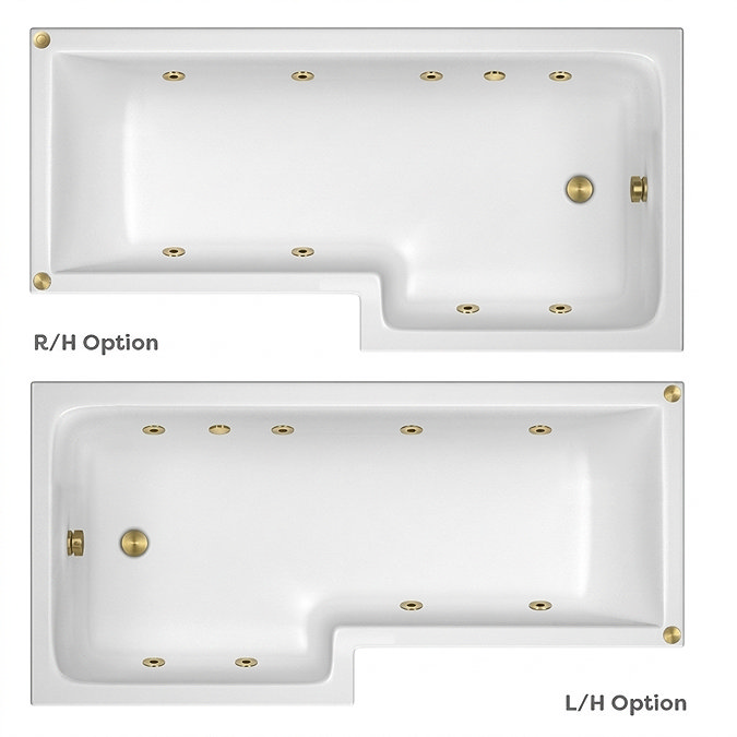 Laguna Whirlpool Spa 8 Jet L-Shaped Shower Bath + Screen - Brushed Brass Jets