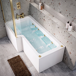 Laguna Whirlpool Spa 8 Jet L-Shaped Shower Bath + Screen - Matt Black Jets