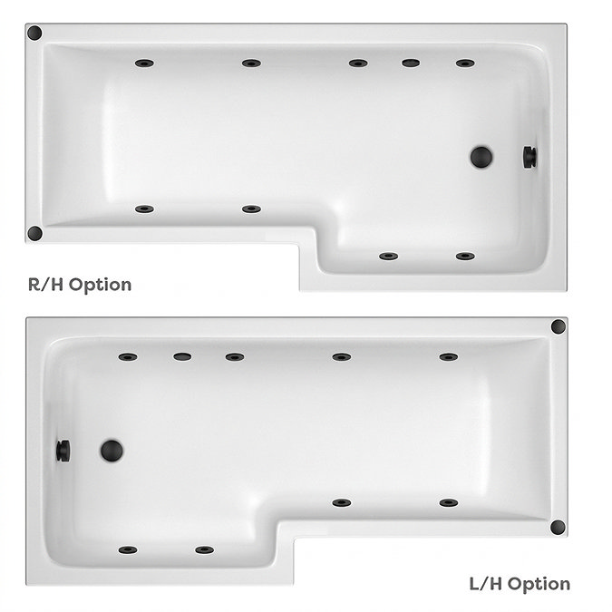 Laguna Whirlpool Spa 8 Jet L-Shaped Shower Bath + Screen - Matt Black Jets