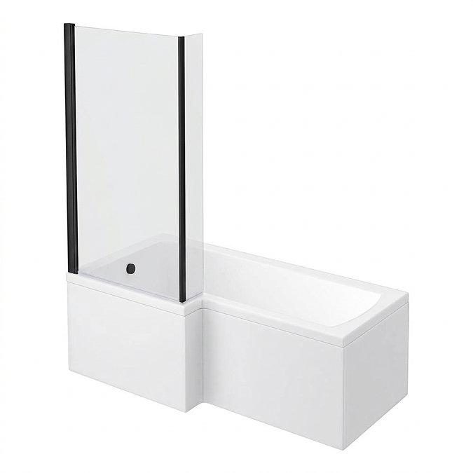 Laguna Whirlpool Spa 8 Jet L-Shaped Shower Bath + Screen - Matt Black Jets