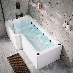 Laguna Whirlpool Spa 8 Jet L-Shaped Shower Bath + Screen - Matt Black Jets