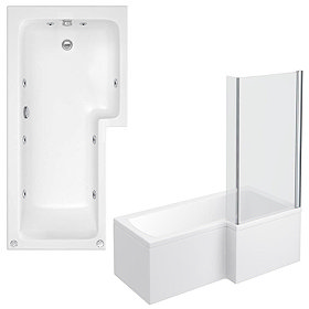 Laguna RH Whirlpool Spa 8 Jet L-Shaped Shower Bath + Screen Large Image