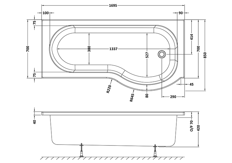 Laguna Whirlpool Spa 8 Jet P-Shaped Shower Bath with Screen + Panel