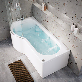 Laguna Whirlpool Spa 8 Jet P-Shaped Shower Bath with Screen + Panel