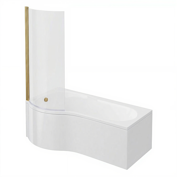 Laguna Whirlpool Spa 8 Jet P-Shaped Shower Bath with Screen + Panel - Brushed Brass Jets