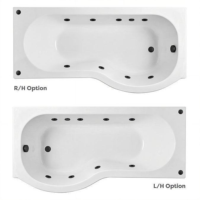 Laguna Whirlpool Spa 8 Jet P-Shaped Shower Bath with Screen + Panel - Matt Black Jets