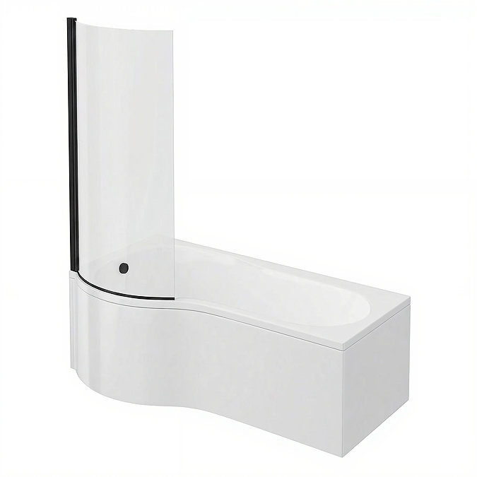 Laguna Whirlpool Spa 8 Jet P-Shaped Shower Bath with Screen + Panel - Matt Black Jets
