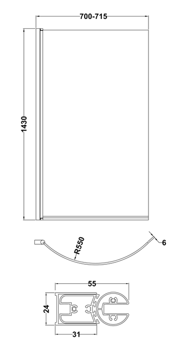 Laguna Whirlpool Spa 8 Jet P-Shaped Shower Bath with Screen + Panel - Matt Black Jets
