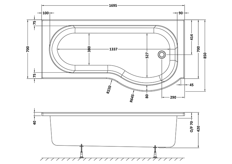 Laguna Whirlpool Spa 8 Jet P-Shaped Shower Bath with Screen + Panel - Matt Black Jets