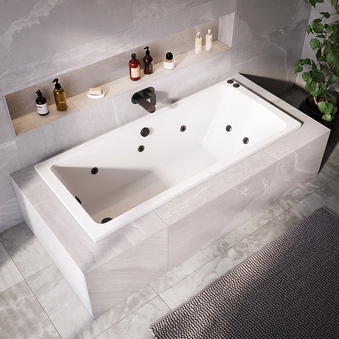 Laguna Whirlpool Spa 8 Jet Square Single Ended Bath - Matt Black Jets