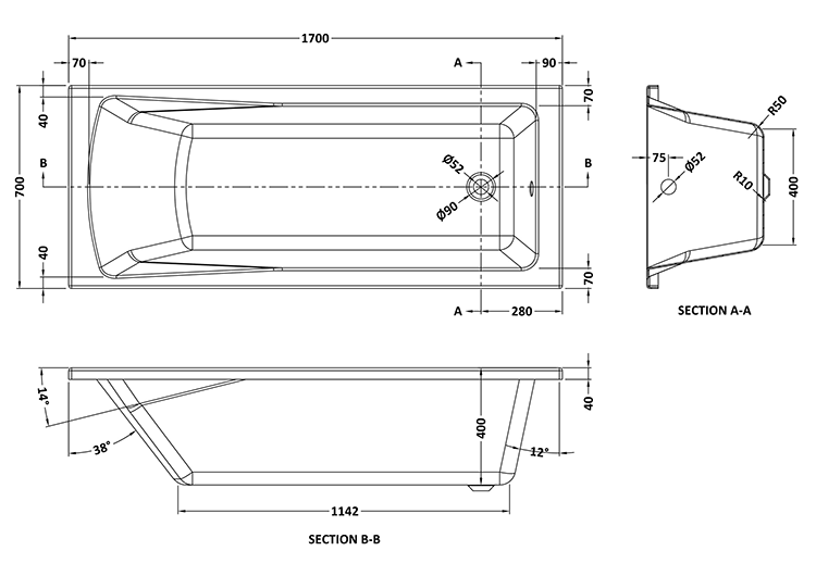 1700 x 700mm