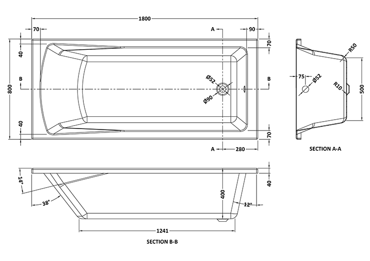 Laguna Whirlpool Spa 8 Jet Square Single Ended Bath - 1800 x 800mm