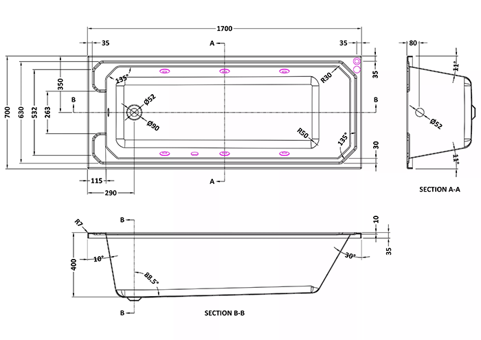1700 x 700mm