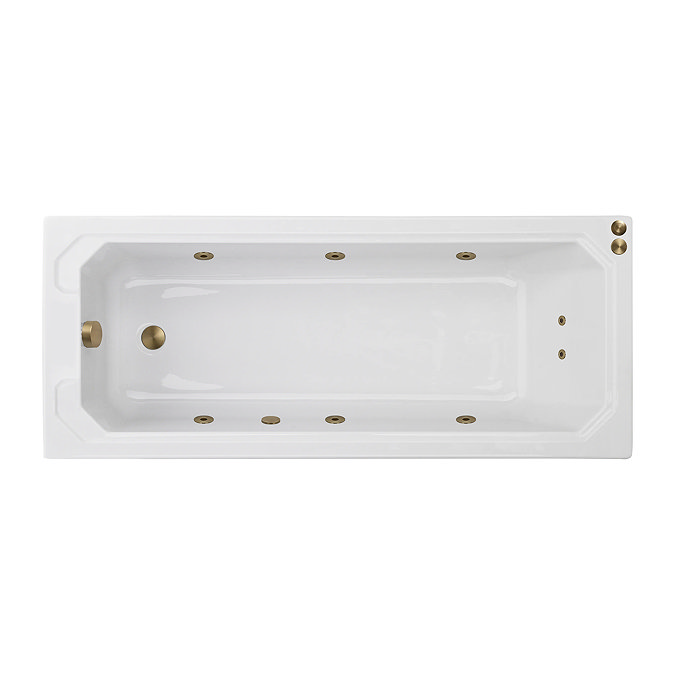 Laguna Whirlpool Spa Bath - 8 Jet Art Deco Square Single Ended Design - Brushed Brass Jets