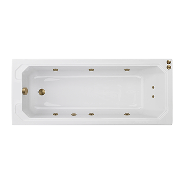 Laguna Whirlpool Spa Bath - 8 Jet Art Deco Square Single Ended Design - Brushed Brass Jets