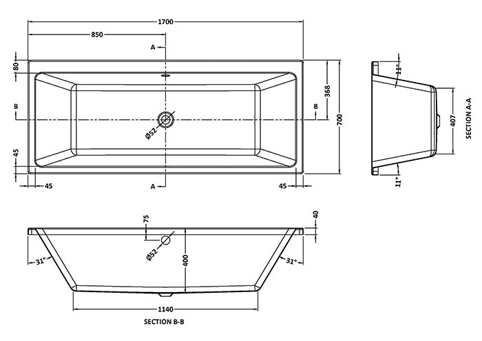Laguna Whirlpool Spa Bath - 8 Jet Thin Edge Square Double Ended Design