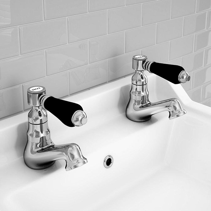 Lancaster Black Traditional Basin + Bath Tap Set  Profile Large Image