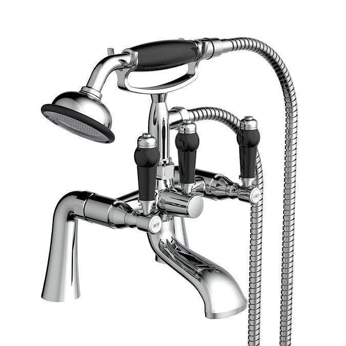 Lancaster Black Traditional Bath Shower Mixer Taps + Shower Kit