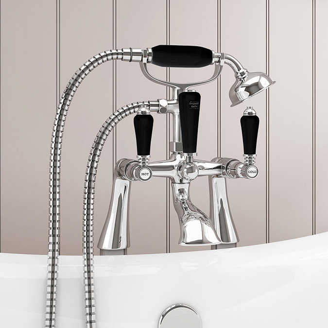 Lancaster Black Traditional Bath Shower Mixer Taps + Shower Kit  Profile Large Image
