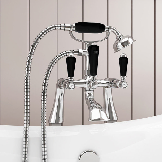Lancaster Black Traditional Freestanding Chrome Bath Shower Mixer & Shower Kit  Profile Large Image