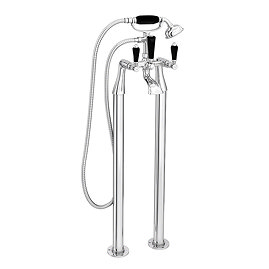 Lancaster Black Traditional Freestanding Chrome Bath Shower Mixer & Shower Kit Large Image