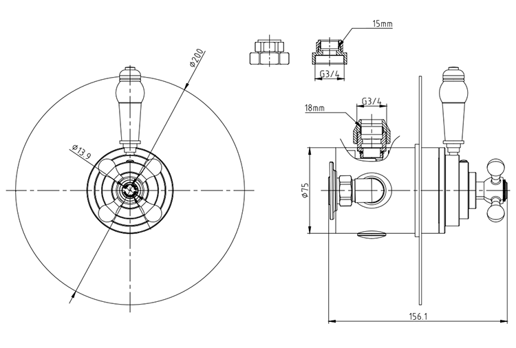 Lancaster Round Concealed Dual Thermostatic Shower Valve with 8" Head & Round Curved Arm